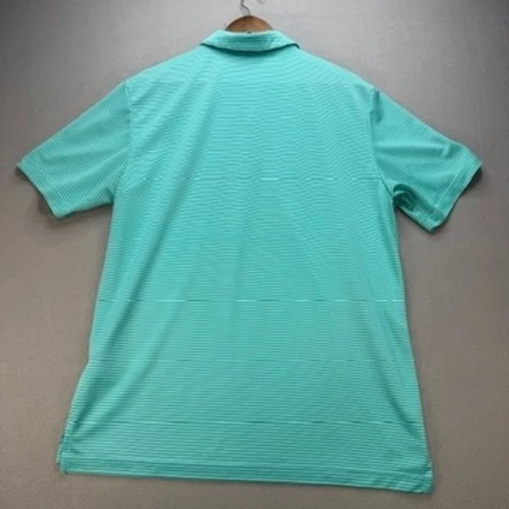 Adidas Golf Polo Shirt Mens Large L Green Striped Short Sleeve Athletic Logo